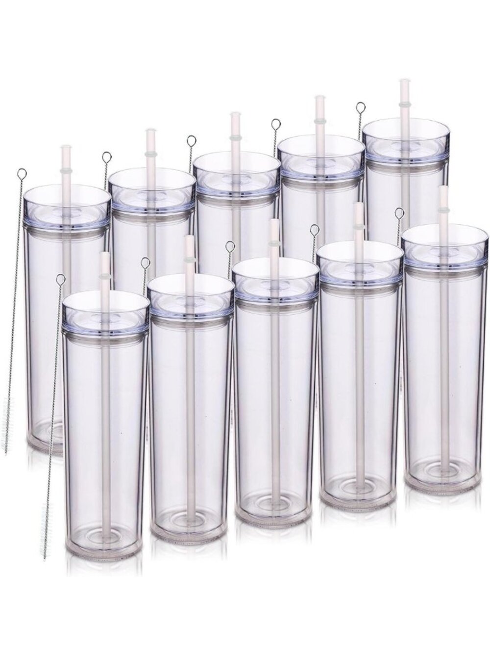 20oz Reusable Plastic Tumblers - 10 Pack Double Wall Iced Coffee Cups with